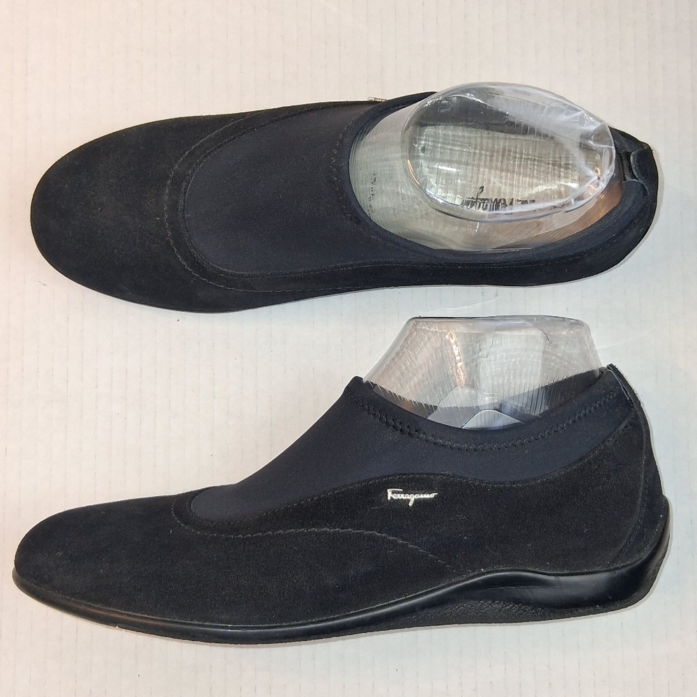 Salvatore Ferragamo Black Suede Leather Slip On Sneakers
